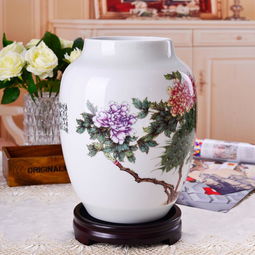 瓷博 景德镇瓷瓶摆件工艺品含底座梁小平作品孔雀牡丹图装饰花瓶